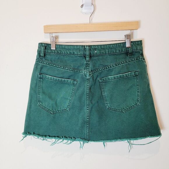 We the Free by Free People Zip It Up Green Mini Denim Grunge Distress Skirt Sz29 - Picture 4 of 7